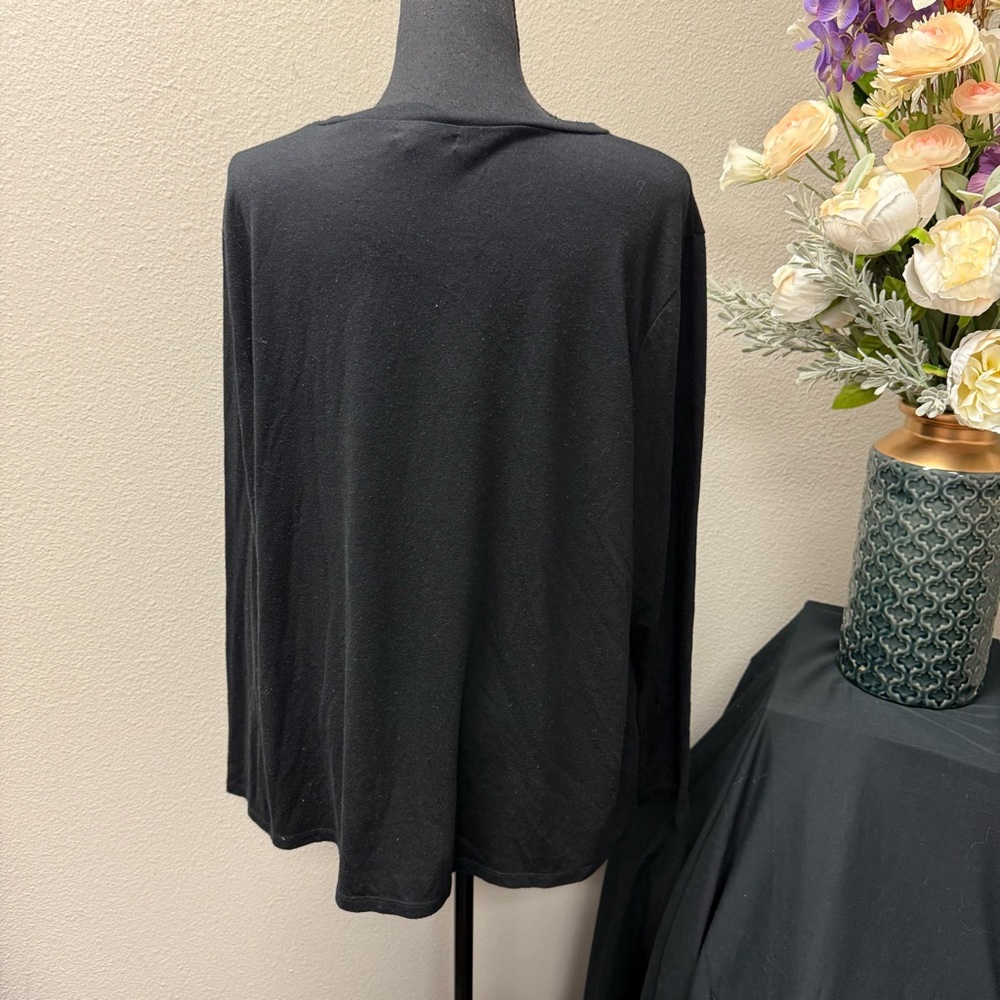 Isela Woman Black Gold Sequin Snowflake Holiday Top 1X Long Sleeve Christmas - Picture 4 of 8